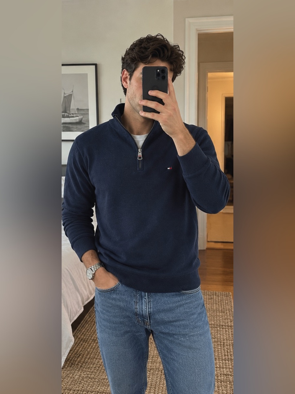 Tommy Hilfiger Men’s Navy Quarter-Zip Sweater Size S